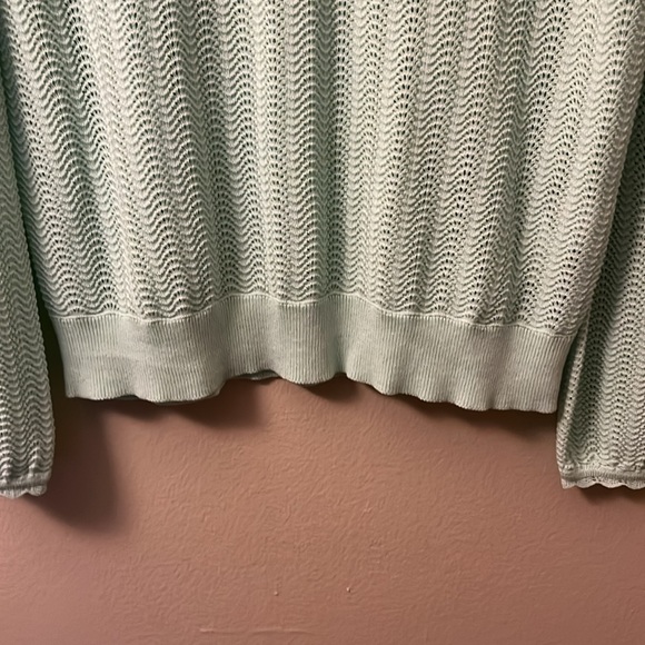 J CREW Woman’s Mint Pointelle Ruffle Mock Neck Sweater - Picture 6 of 7